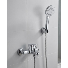 4 Kademeli Krem Duş Seti El Duşu Başlığı Spiral Hortum ve Duvar Askısı