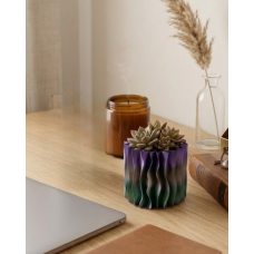 Modern Dalgalı Yüzey Tasarımlı Mor 3D Dekoratif Saksı Vazo Modern Dalgalı Yüzey Tasarımlı Mor 3D Dekoratif Saksı Vazo